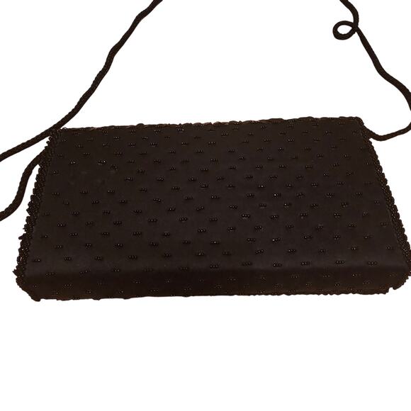 black beaded and sequined crossbody evening clutch bag with a rope strap. - Picture 2 of 2